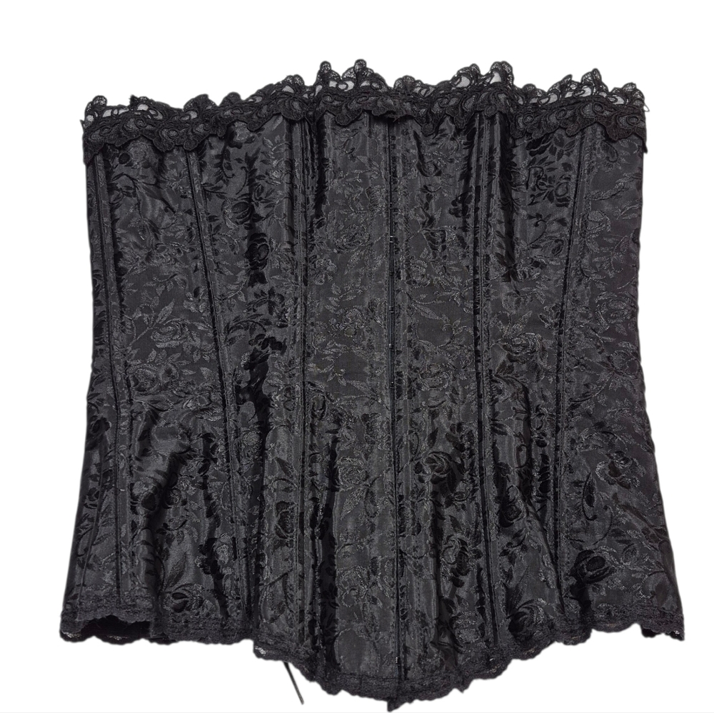 Vintage Grenier Chic Black Floral Shapewear Corset Women's Size 34